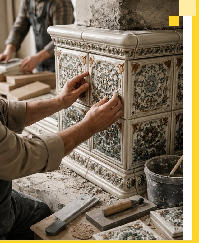 Изразцовые камины под ключ в Спасске-Дальнем: проект и монтаж