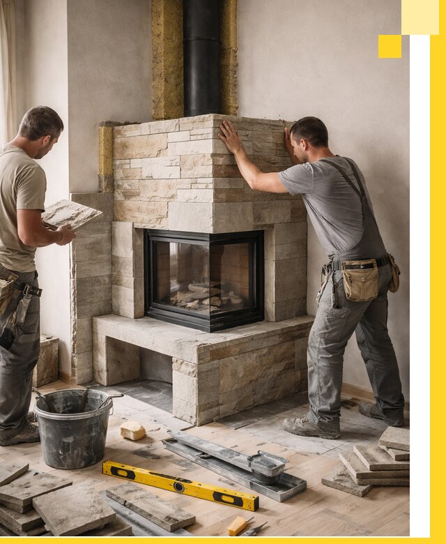 Угловые камины под ключ проект, монтаж и отделка в Спасске-Дальнем