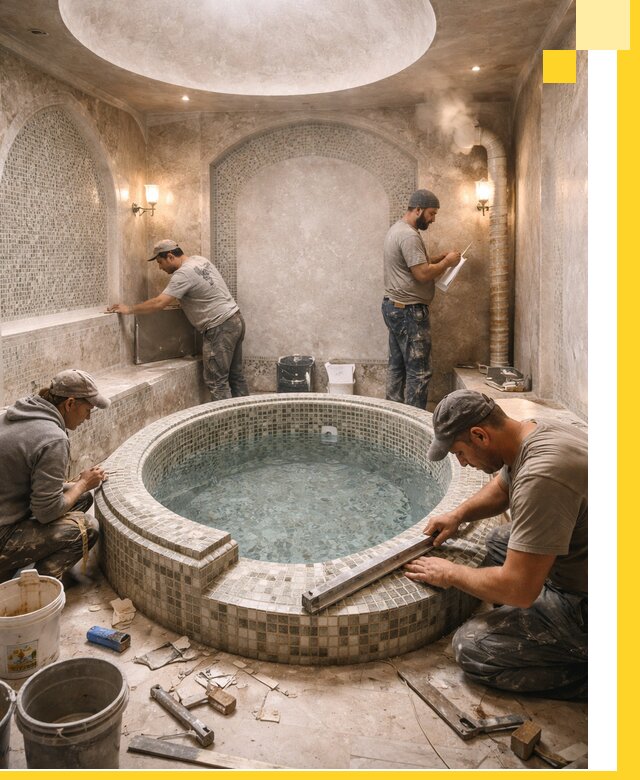 Профессиональное строительство хамама с бассейном в Спасске-Дальнем под ключ