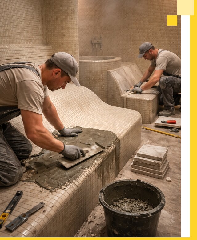 Лежаки для хамама под ключ в Спасске-Дальнем, проект и монтаж