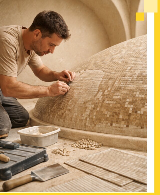 Профессиональная укладка мозаики для хамама под ключ в Спасске-Дальнем